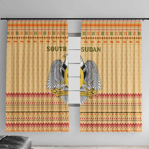 South Sudan Christmas Window Curtain Beige Tribal Pattern, National Emblem, and Green Star Motif - African Pride
