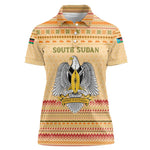South Sudan Christmas Women Polo Shirt Beige Tribal Pattern, National Emblem, and Green Star Motif - African Pride