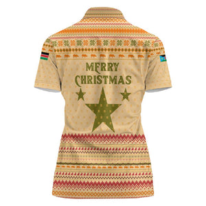 South Sudan Christmas Women Polo Shirt Beige Tribal Pattern, National Emblem, and Green Star Motif - African Pride