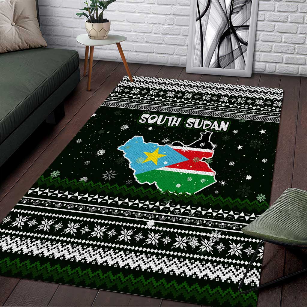 South Sudan Christmas Area Rug National Map Flag Colors and Sleeping Rhino Motif - African Pride