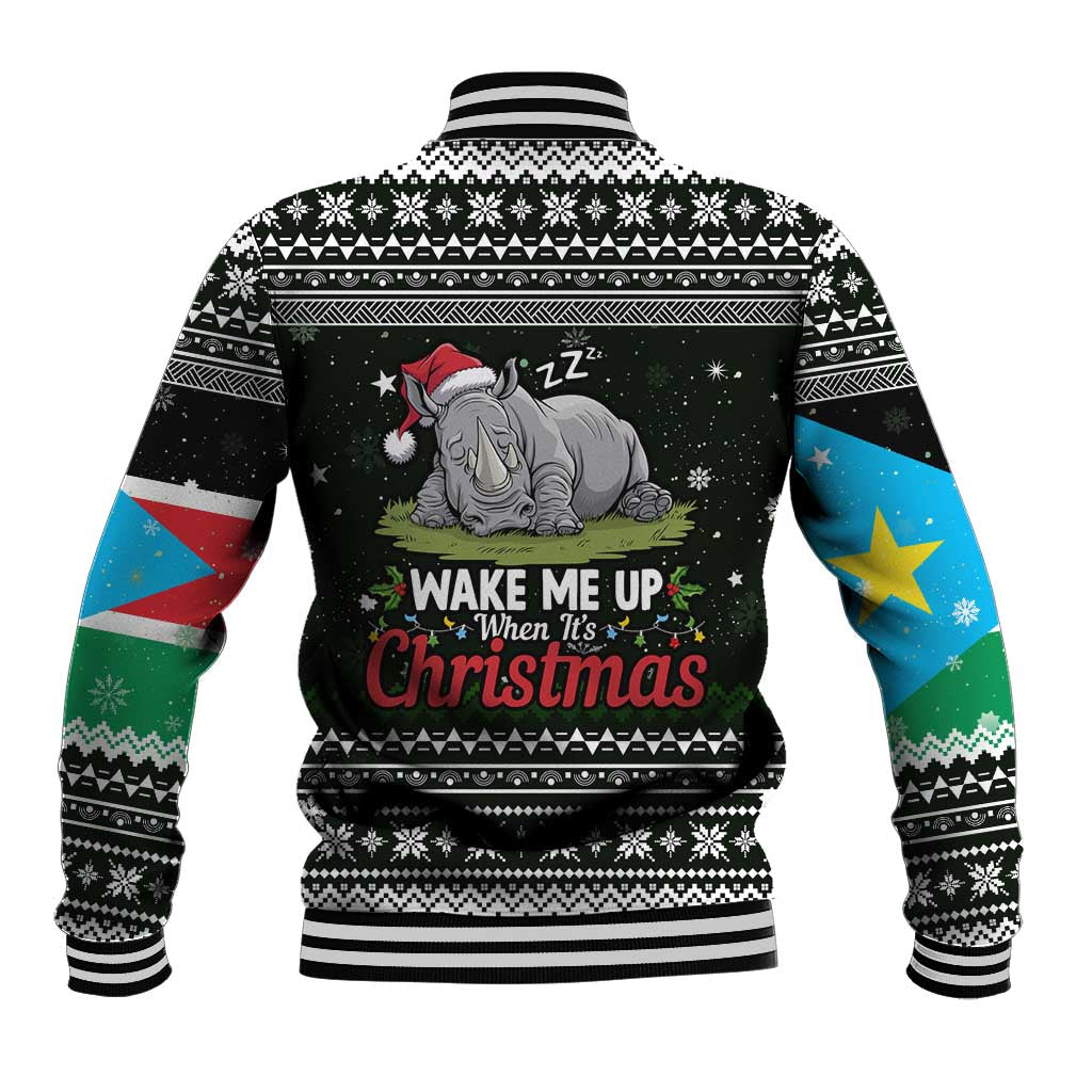 South Sudan Christmas Baseball Jacket National Map Flag Colors and Sleeping Rhino Motif - African Pride