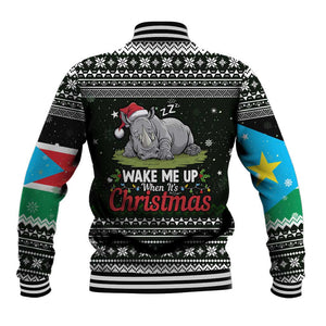 South Sudan Christmas Baseball Jacket National Map Flag Colors and Sleeping Rhino Motif - African Pride