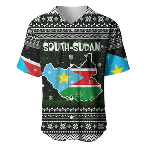 South Sudan Christmas Baseball Jersey National Map Flag Colors and Sleeping Rhino Motif - African Pride