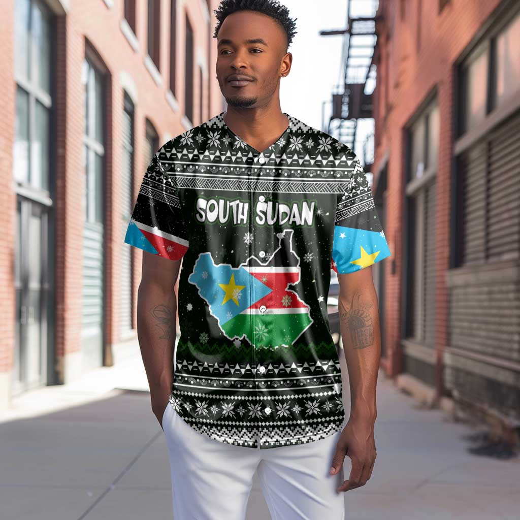 South Sudan Christmas Baseball Jersey National Map Flag Colors and Sleeping Rhino Motif - African Pride