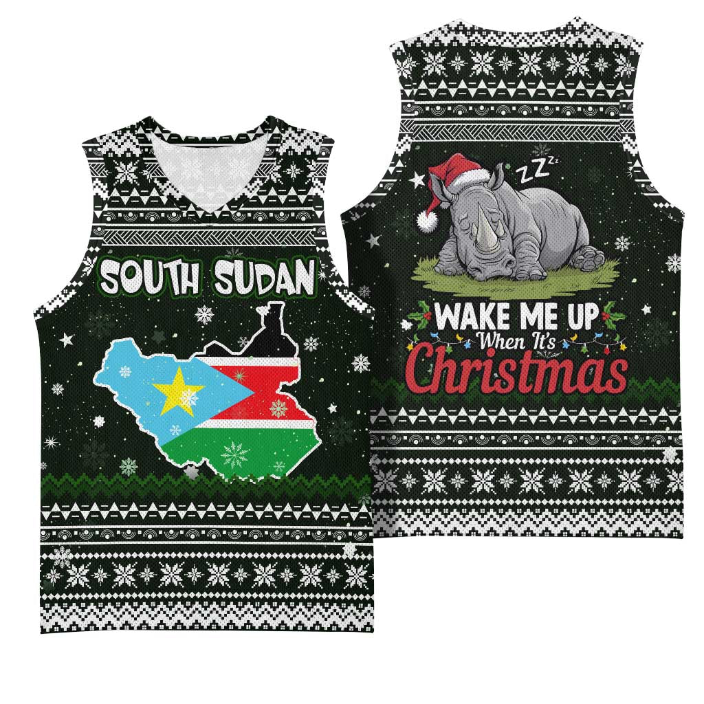 South Sudan Christmas Basketball Jersey National Map Flag Colors and Sleeping Rhino Motif - African Pride