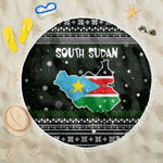 South Sudan Christmas Beach Blanket National Map Flag Colors and Sleeping Rhino Motif - African Pride