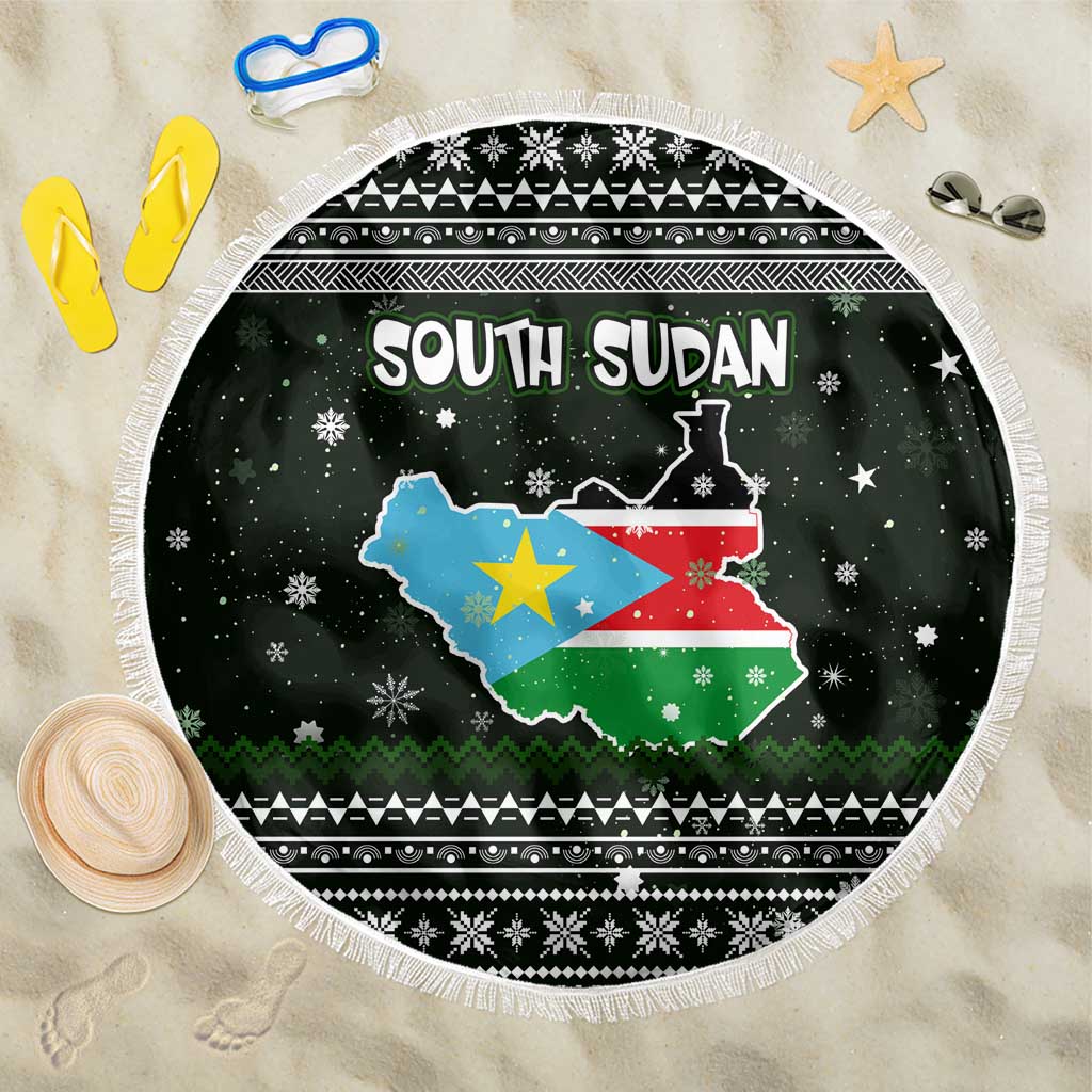 South Sudan Christmas Beach Blanket National Map Flag Colors and Sleeping Rhino Motif - African Pride