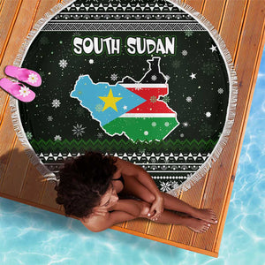 South Sudan Christmas Beach Blanket National Map Flag Colors and Sleeping Rhino Motif - African Pride
