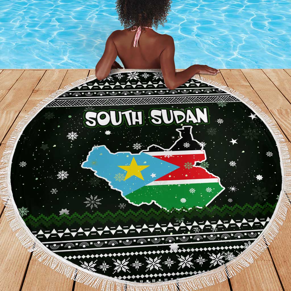 South Sudan Christmas Beach Blanket National Map Flag Colors and Sleeping Rhino Motif - African Pride