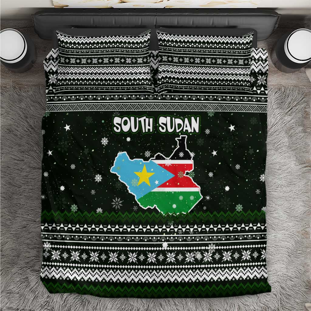 South Sudan Christmas Bedding Set National Map Flag Colors and Sleeping Rhino Motif - African Pride