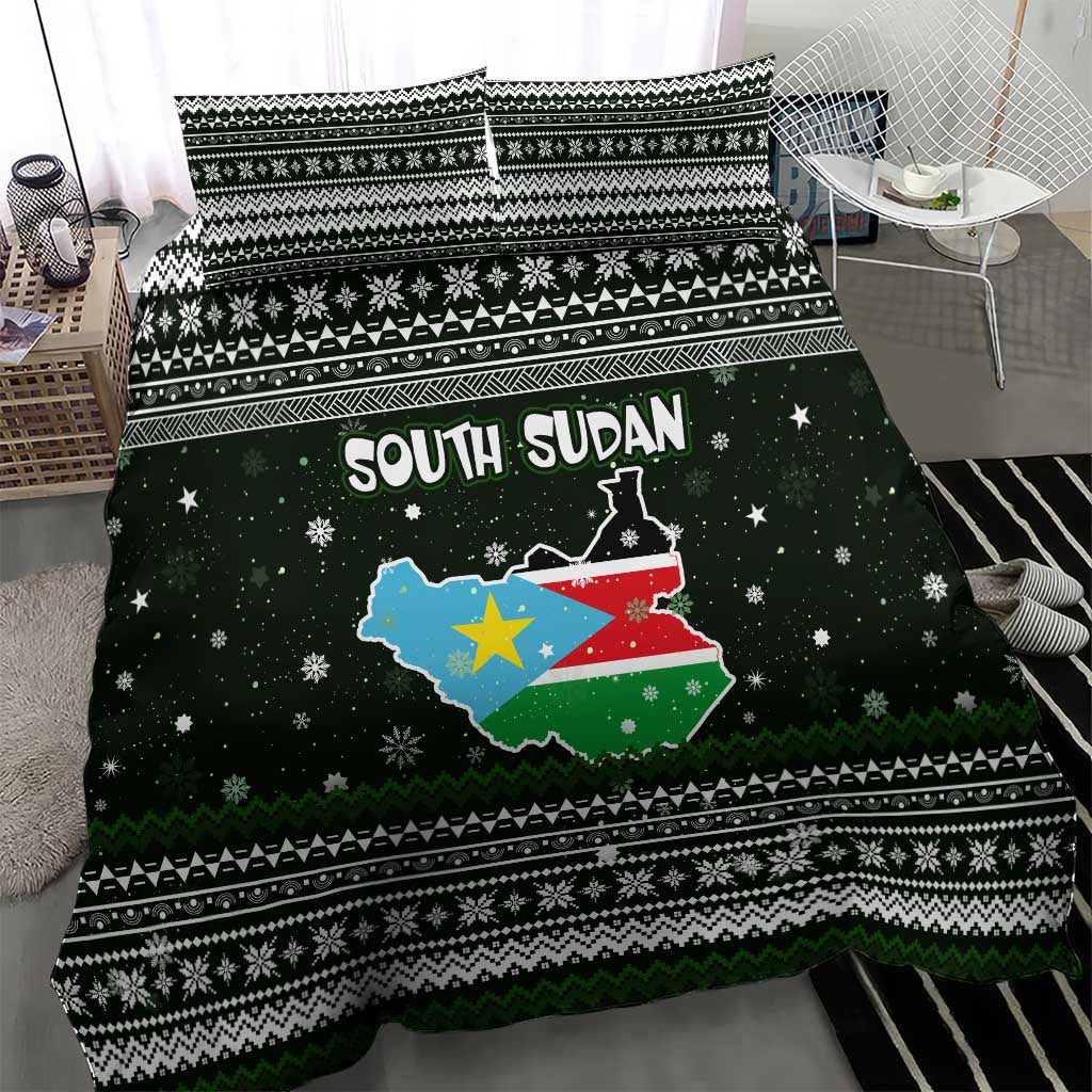 South Sudan Christmas Bedding Set National Map Flag Colors and Sleeping Rhino Motif - African Pride