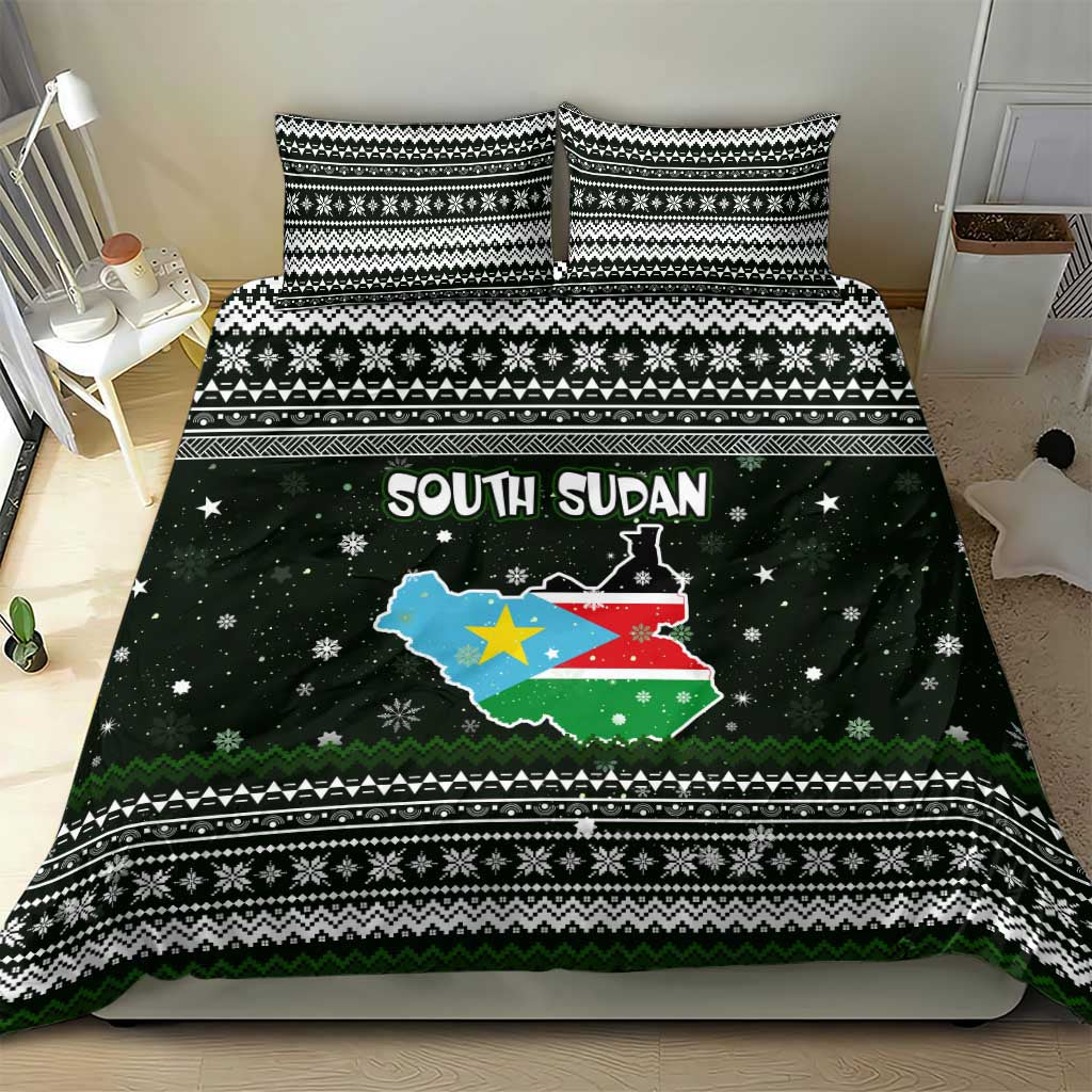 South Sudan Christmas Bedding Set National Map Flag Colors and Sleeping Rhino Motif - African Pride