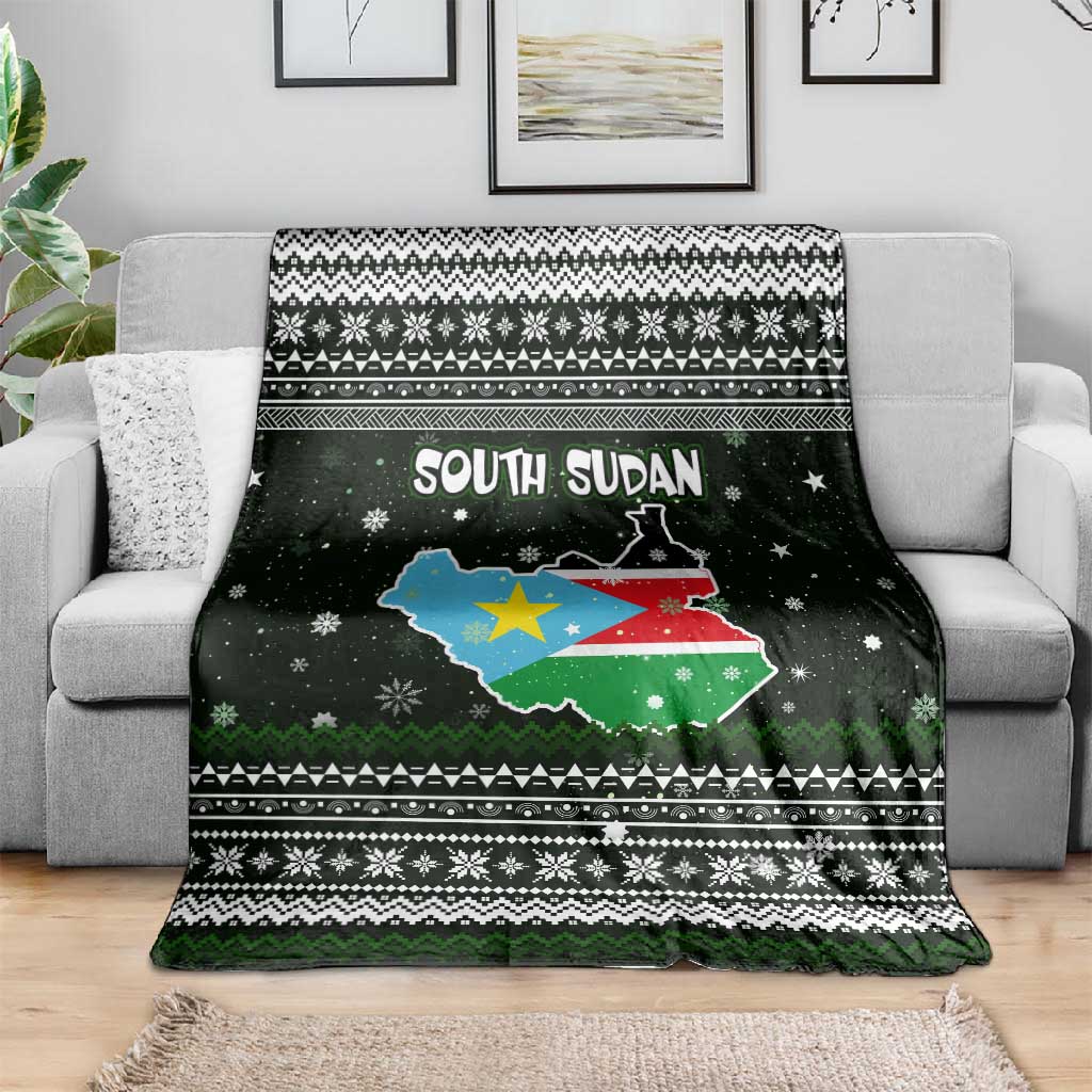 South Sudan Christmas Blanket National Map Flag Colors and Sleeping Rhino Motif - African Pride