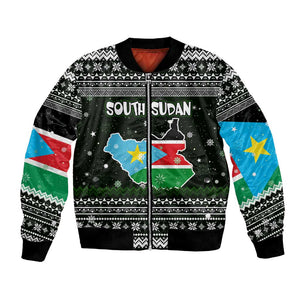 South Sudan Christmas Bomber Jacket National Map Flag Colors and Sleeping Rhino Motif - African Pride