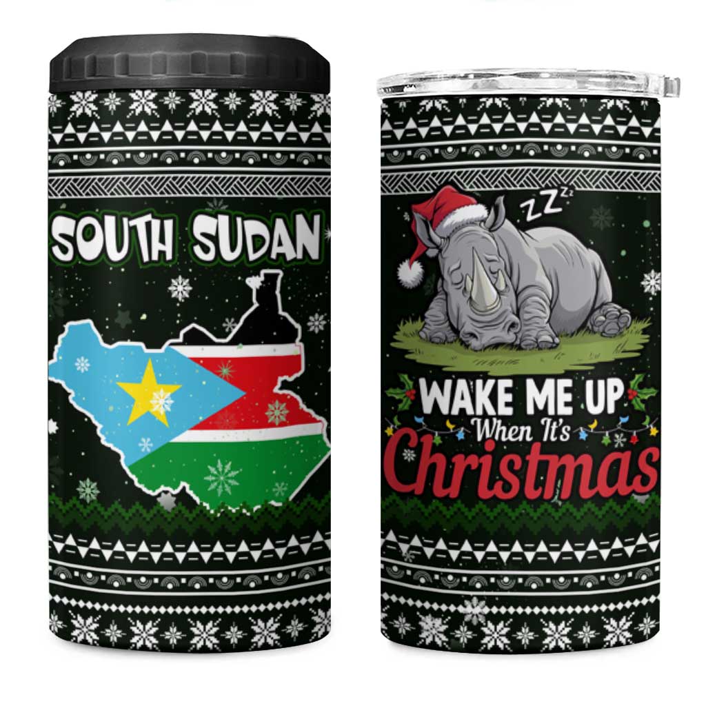 South Sudan Christmas 4 in 1 Can Cooler Tumbler National Map Flag Colors and Sleeping Rhino Motif - African Pride