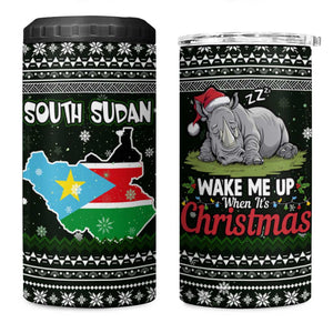South Sudan Christmas 4 in 1 Can Cooler Tumbler National Map Flag Colors and Sleeping Rhino Motif - African Pride