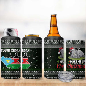 South Sudan Christmas 4 in 1 Can Cooler Tumbler National Map Flag Colors and Sleeping Rhino Motif - African Pride
