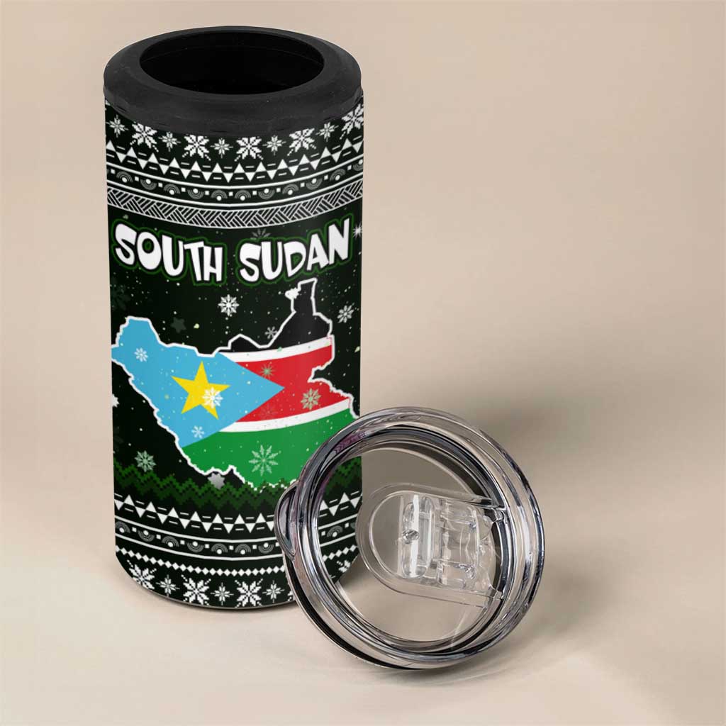 South Sudan Christmas 4 in 1 Can Cooler Tumbler National Map Flag Colors and Sleeping Rhino Motif - African Pride
