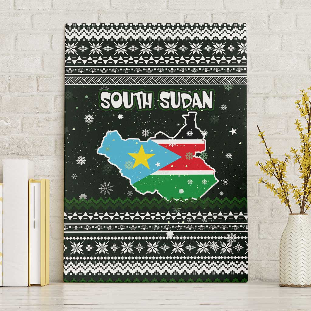 South Sudan Christmas Canvas Wall Art National Map Flag Colors and Sleeping Rhino Motif - African Pride