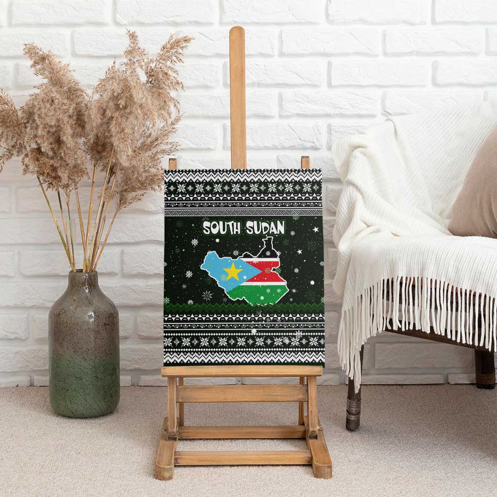 South Sudan Christmas Canvas Wall Art National Map Flag Colors and Sleeping Rhino Motif - African Pride
