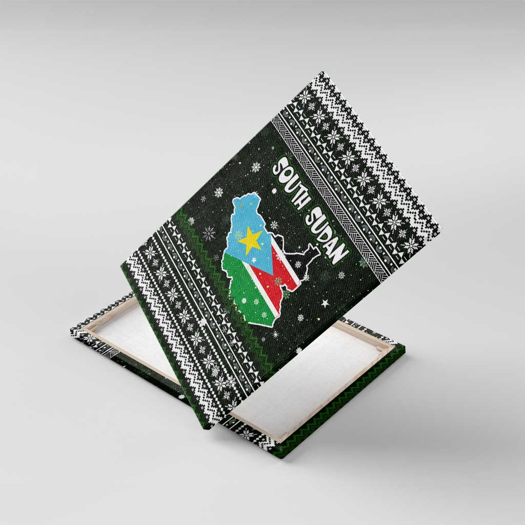 South Sudan Christmas Canvas Wall Art National Map Flag Colors and Sleeping Rhino Motif - African Pride