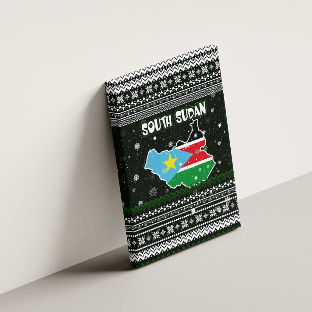 South Sudan Christmas Canvas Wall Art National Map Flag Colors and Sleeping Rhino Motif - African Pride