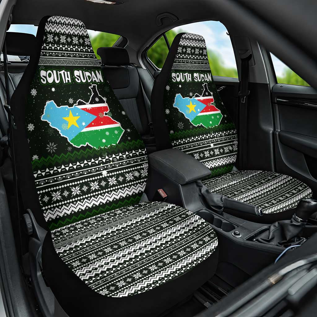 South Sudan Christmas Car Seat Cover National Map Flag Colors and Sleeping Rhino Motif - African Pride