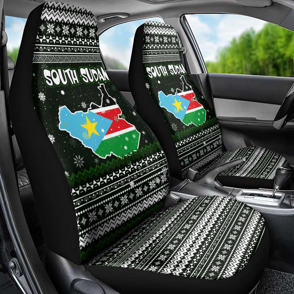 South Sudan Christmas Car Seat Cover National Map Flag Colors and Sleeping Rhino Motif - African Pride
