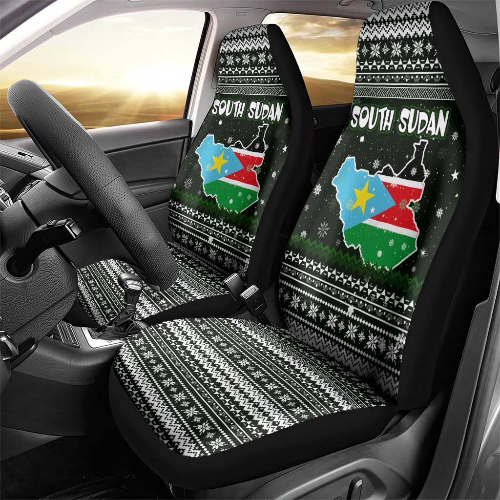 South Sudan Christmas Car Seat Cover National Map Flag Colors and Sleeping Rhino Motif - African Pride