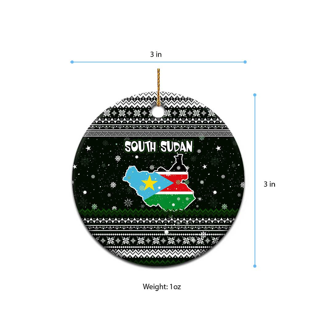 South Sudan Christmas Ceramic Ornament National Map Flag Colors and Sleeping Rhino Motif - African Pride