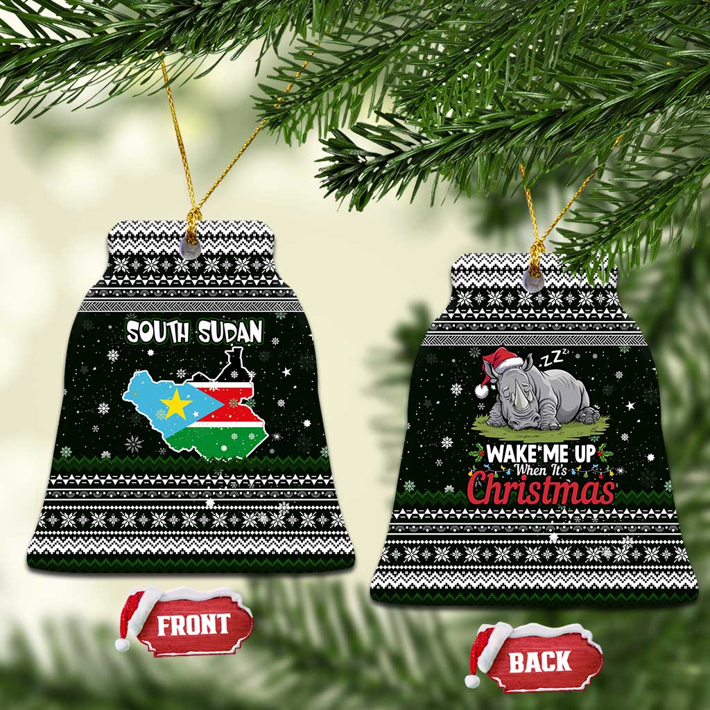 South Sudan Christmas Ceramic Ornament National Map Flag Colors and Sleeping Rhino Motif - African Pride