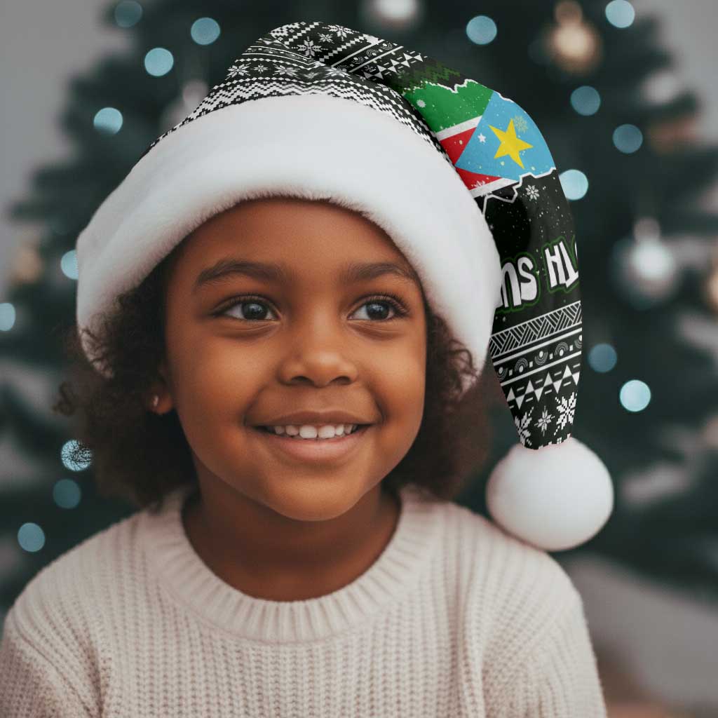 South Sudan Christmas Santa Hat National Map Flag Colors and Sleeping Rhino Motif - African Pride