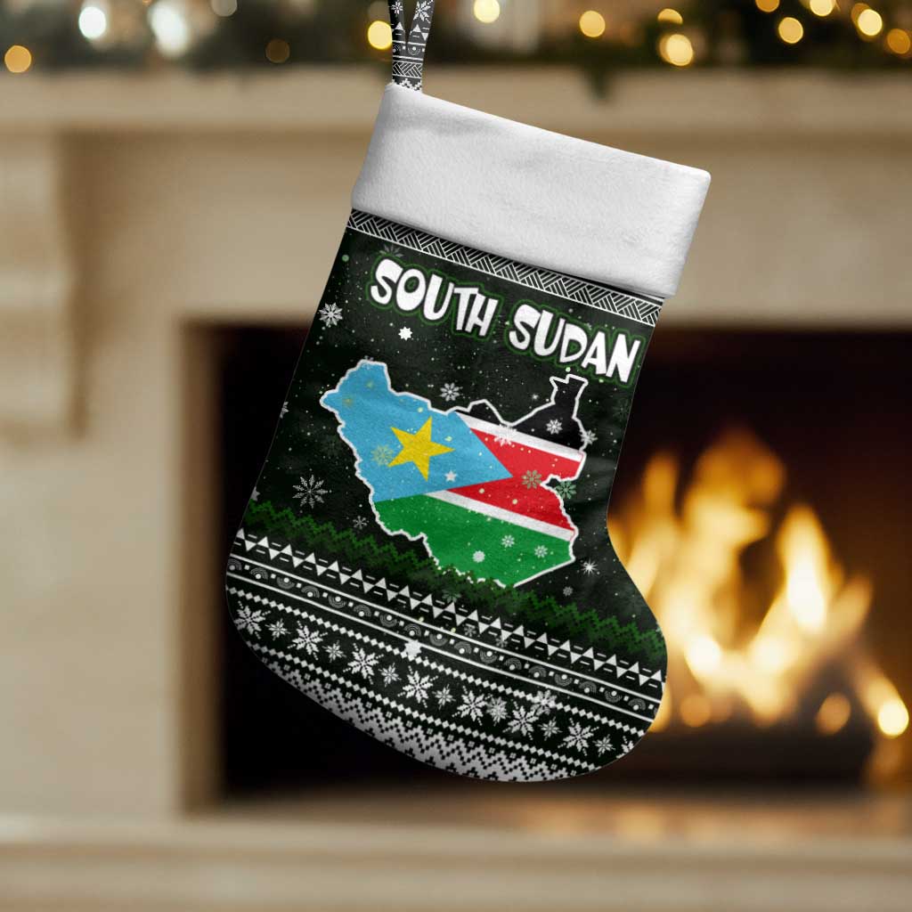 South Sudan Christmas Stocking National Map Flag Colors and Sleeping Rhino Motif - African Pride