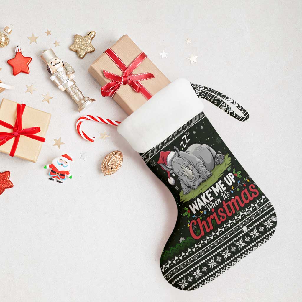 South Sudan Christmas Stocking National Map Flag Colors and Sleeping Rhino Motif - African Pride