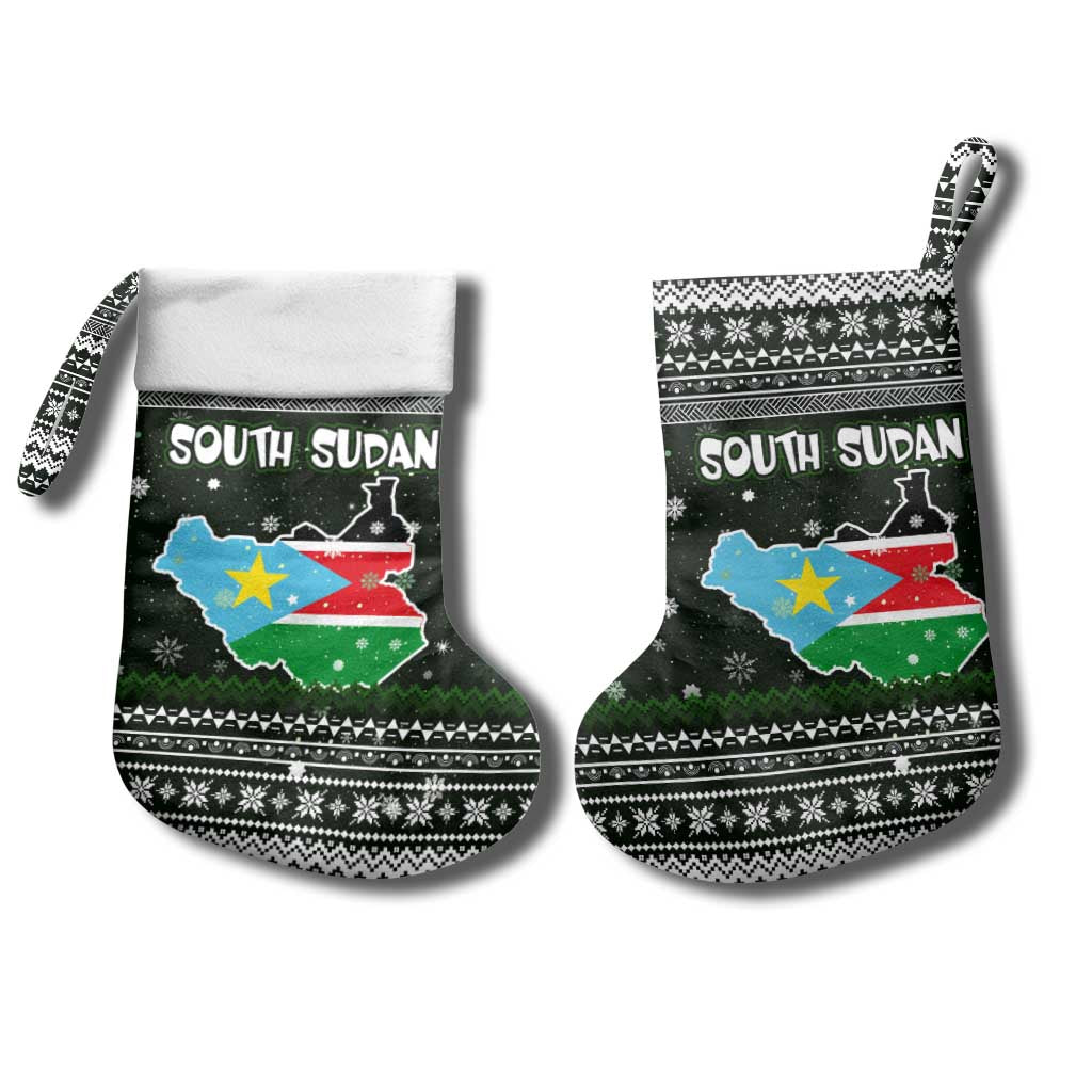 South Sudan Christmas Stocking National Map Flag Colors and Sleeping Rhino Motif - African Pride