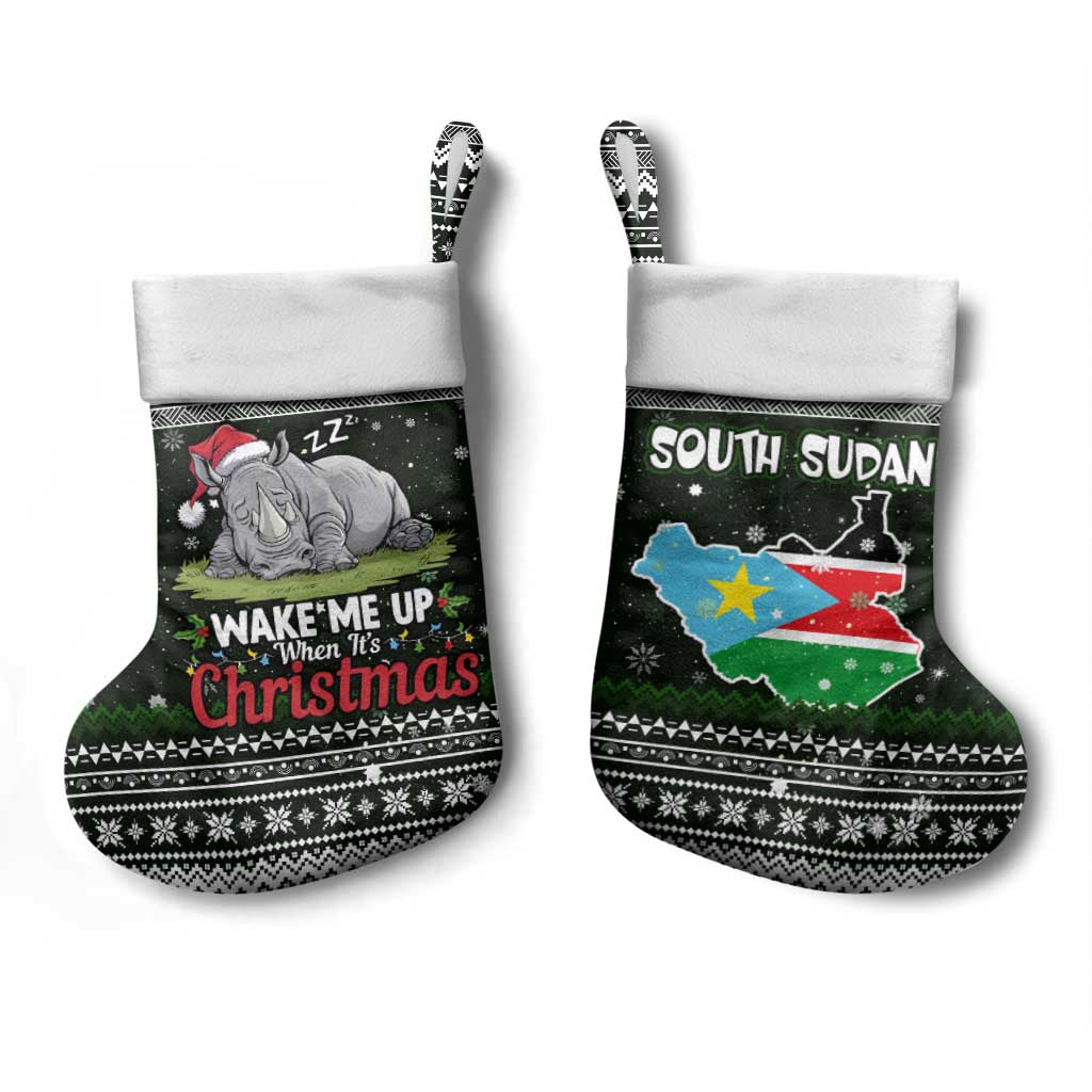 South Sudan Christmas Stocking National Map Flag Colors and Sleeping Rhino Motif - African Pride