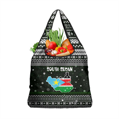 South Sudan Christmas Grocery Bag National Map Flag Colors and Sleeping Rhino Motif - African Pride