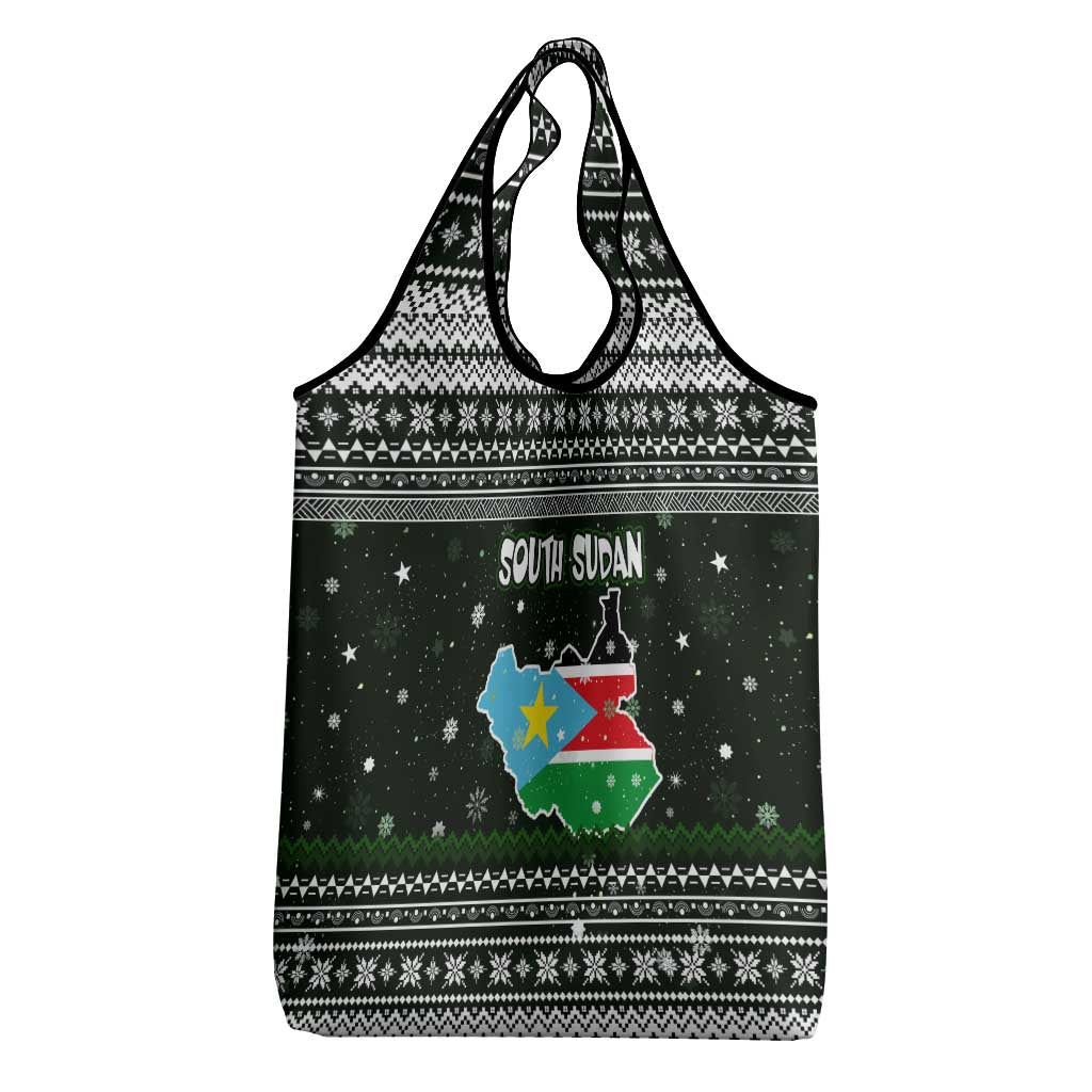 South Sudan Christmas Grocery Bag National Map Flag Colors and Sleeping Rhino Motif - African Pride