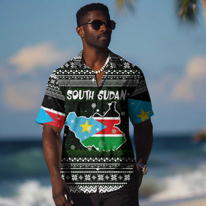 South Sudan Christmas Hawaiian Shirt National Map Flag Colors and Sleeping Rhino Motif - African Pride