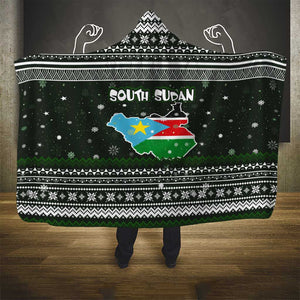 South Sudan Christmas Hooded Blanket National Map Flag Colors and Sleeping Rhino Motif - African Pride