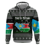 South Sudan Christmas Hoodie National Map Flag Colors and Sleeping Rhino Motif - African Pride