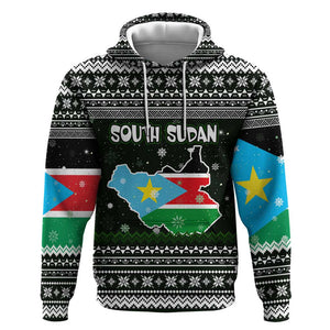 South Sudan Christmas Hoodie National Map Flag Colors and Sleeping Rhino Motif - African Pride