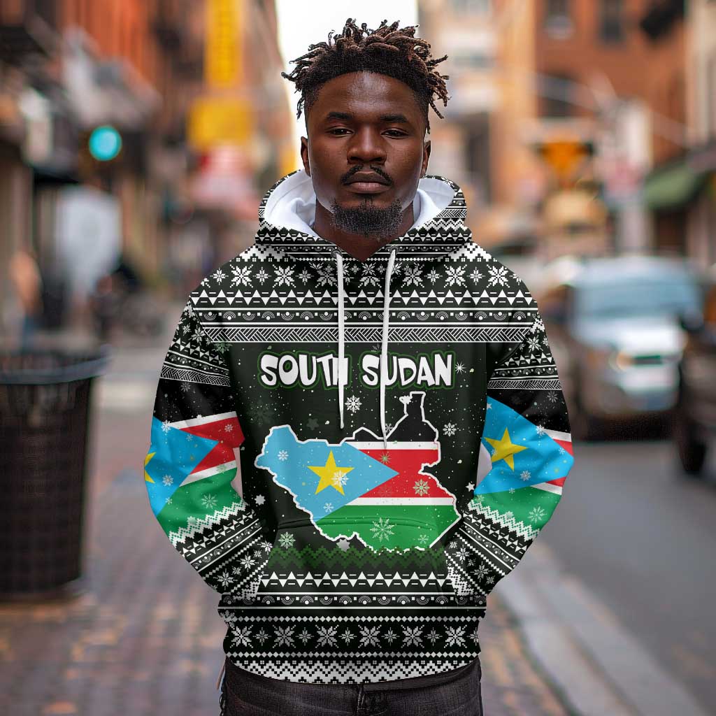 South Sudan Christmas Hoodie National Map Flag Colors and Sleeping Rhino Motif - African Pride