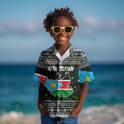 South Sudan Christmas Kid Hawaiian Shirt National Map Flag Colors and Sleeping Rhino Motif - African Pride