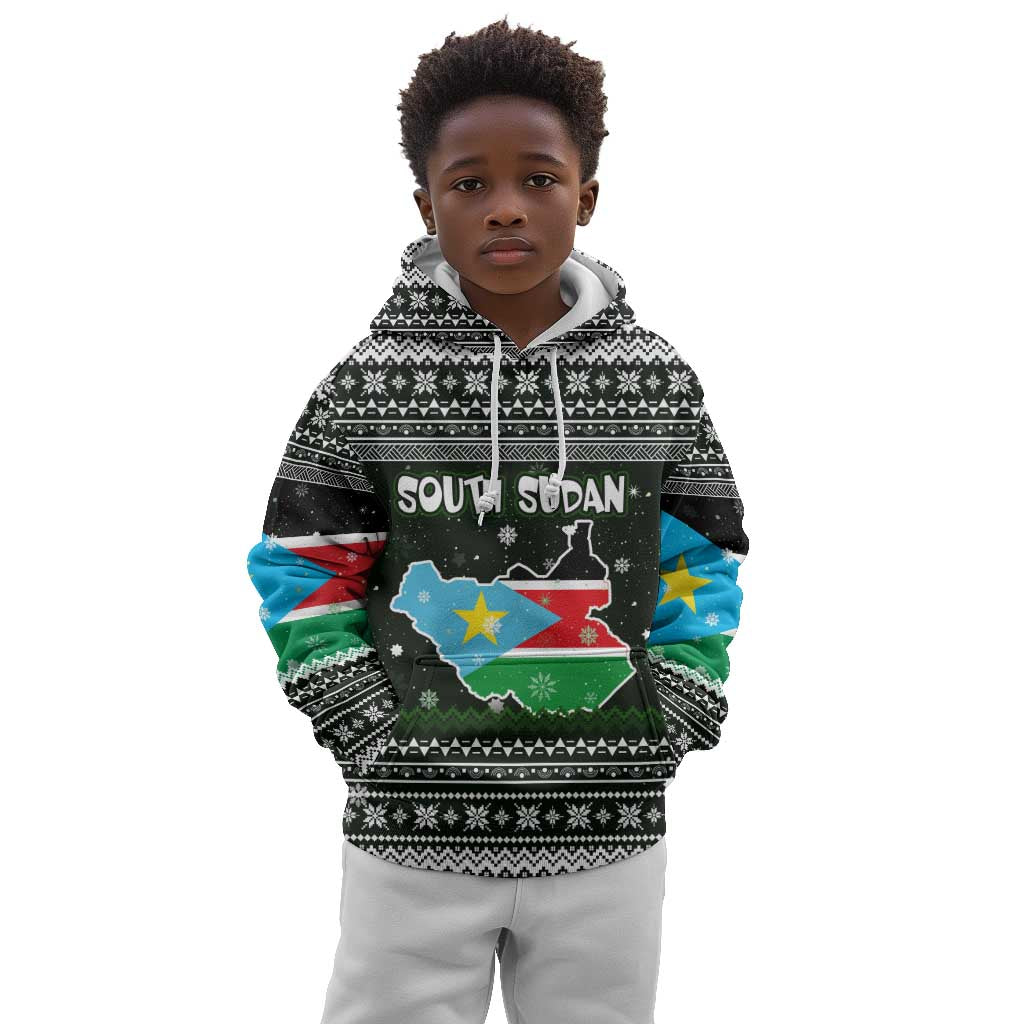 South Sudan Christmas Kid Hoodie National Map Flag Colors and Sleeping Rhino Motif - African Pride