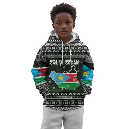 South Sudan Christmas Kid Hoodie National Map Flag Colors and Sleeping Rhino Motif - African Pride