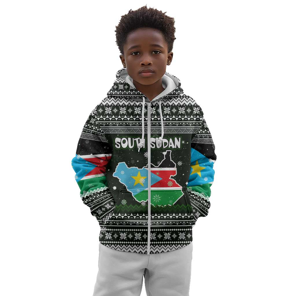 South Sudan Christmas Kid Hoodie National Map Flag Colors and Sleeping Rhino Motif - African Pride