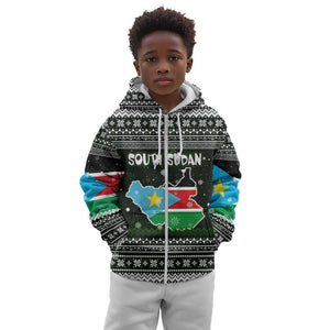 South Sudan Christmas Kid Hoodie National Map Flag Colors and Sleeping Rhino Motif - African Pride