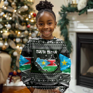 South Sudan Christmas Kid Ugly Christmas Sweater National Map Flag Colors and Sleeping Rhino Motif - African Pride