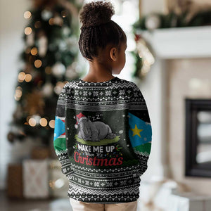 South Sudan Christmas Kid Ugly Christmas Sweater National Map Flag Colors and Sleeping Rhino Motif - African Pride